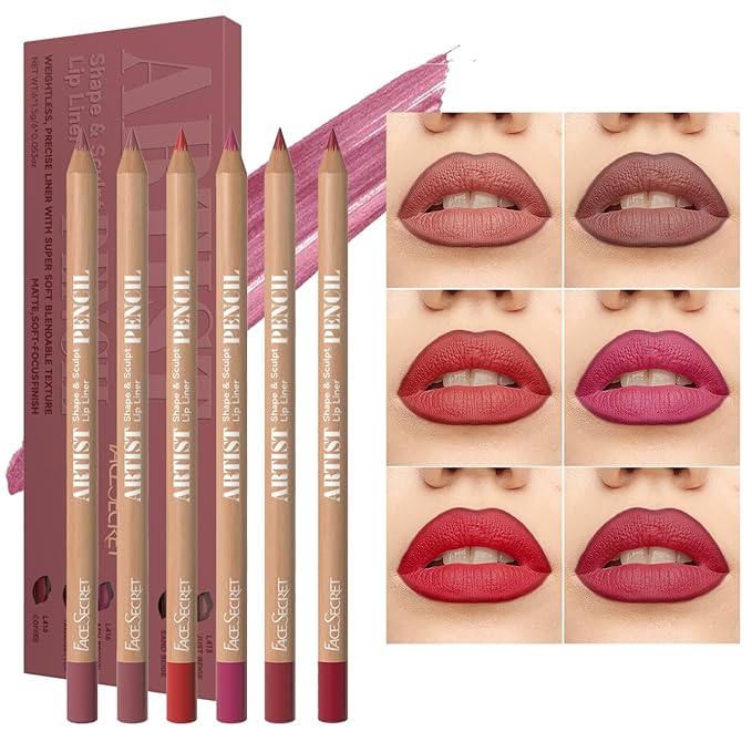 Beauty Glazed 6pcs Nude Brown Lip Liner Makeup Set - Waterproof & Smudge-Proof Matte Pencil, Long-Lasting & Durable, Smooth & Easy Glide, Non-Smudge, Contouring, Filling & Layering (PINK-ROSY Set)