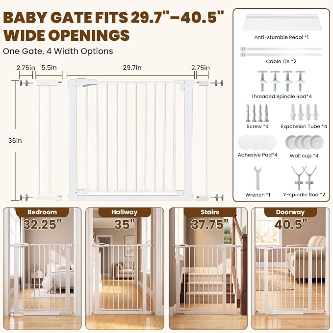 Mumeasy 36" Extra Tall Dog Gate,29.7"-40.5" Baby Gate for Stairs & Doorways