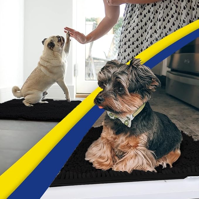 Muddy Mat® | Super Water Absorbent Door Mat Indoor, Microfiber Quick Dry Chenille Entryway Rug, Slip Resistant Front Door Mat, Indoor Mats for Entryway, Machine Washable Pet Rug, Black 20" x 33"