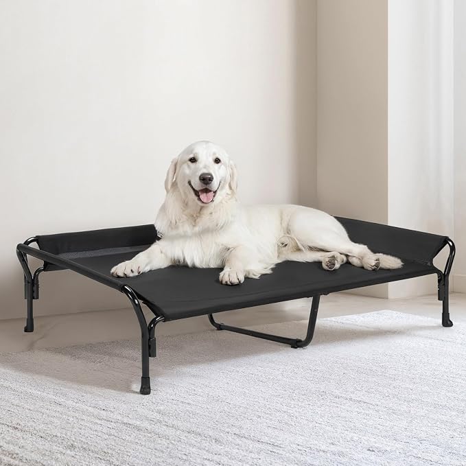 Veehoo Cooling Elevated Dog Bed, XL Raised Pet Cot with Guardrail & Slope Headrest, Durable Breathable Teslin Mesh, Non-Slip Feet, Washable Dog Couch Bed for Indoor & Outdoor, 50.5" x 33.5, Black | Washable Dog Couch Bed for Indoor & Outdoor, Durable B...