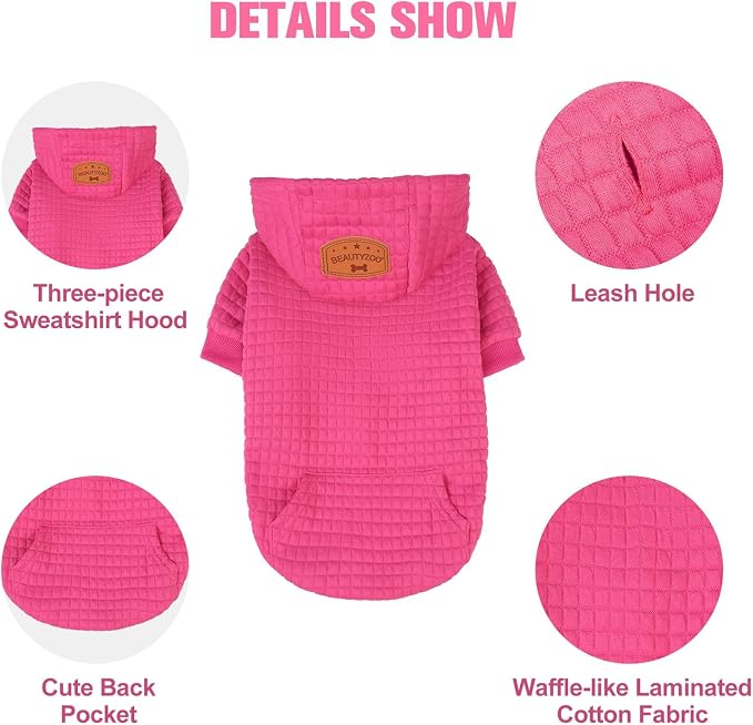 BEAUTYZOO Dog Hoodies Sweater for Small Dogs,Waffle‑Like Laminated Pet Coat | Warm Dog Sweatshirt with Pocket & Leash Hole,Pullover Clothes for Girl Boy Dogs & Cats,Stretchy & Easy‑On‑Off,Chihuahua Puppy