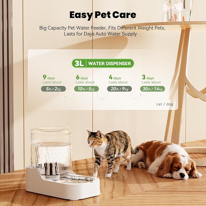 Automatic Cat Water Dispenser with Stainless Steel Bowl | Dog Water Bowl Dispenser Adjustable Water Dispensing, Auto Pet Waterer for Cats and Dogs