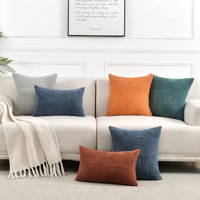 Fancy Homi Tan Decorative Throw Pillow Covers 16x16 Inch for Living Room Couch Bed Sofa, Farmhouse Boho Home Decor, Soft Corss Patchwork Corduroy Textured Square Beige Cushion Case 40x40 cm