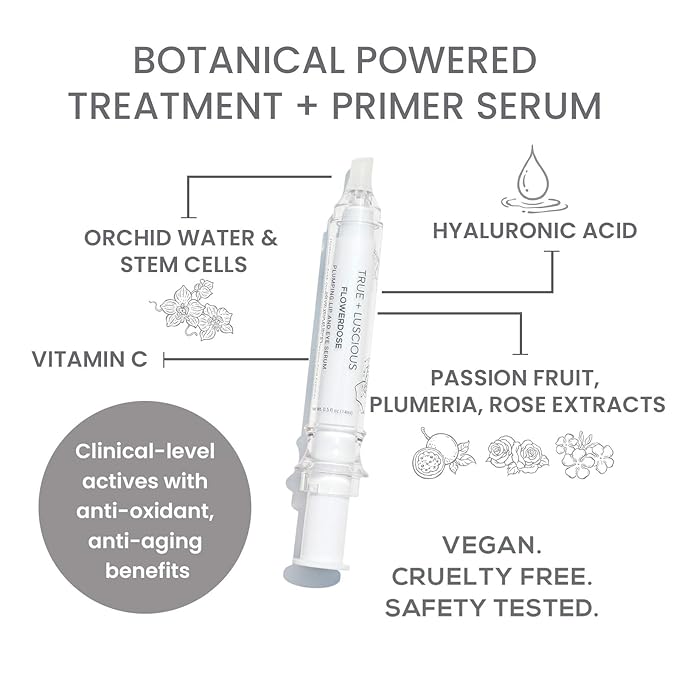 True + Luscious Lip Plump & Eye Serum | Hydrating Anti-Aging Treatment with Hyaluronic Acid & Stem Cells | Plump Lips and Reduce Dark Circles, Crows Feet, & Fine Lines | Clean Vegan & Cruelty Free
