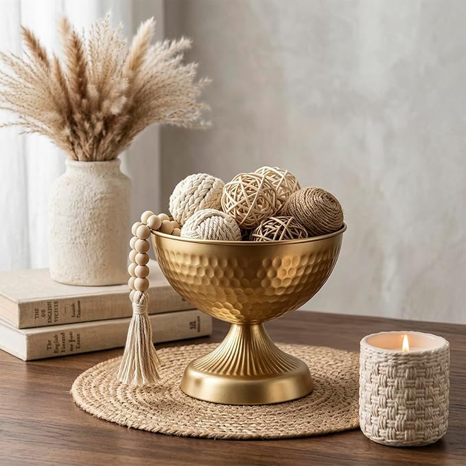 Sziqiqi Gold Urn Vase for Flowers, Wedding Table Compote Vase, 5.9in, 10Pcs | Hammered Vintage Urn Vase, Wedding Table Decoration Centrepieces Set, For Artificial Flowers,Party, Home Decor, Anniversary