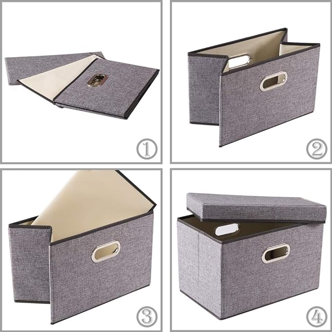 Collapsible Storage Containers with Lids [5-Pack] Linen Fabric Foldable Storage Bins Boxes Organizer Baskets Cube with Cover for Home Bedroom Closet Office Nursery (14.9x9.8x9.8)