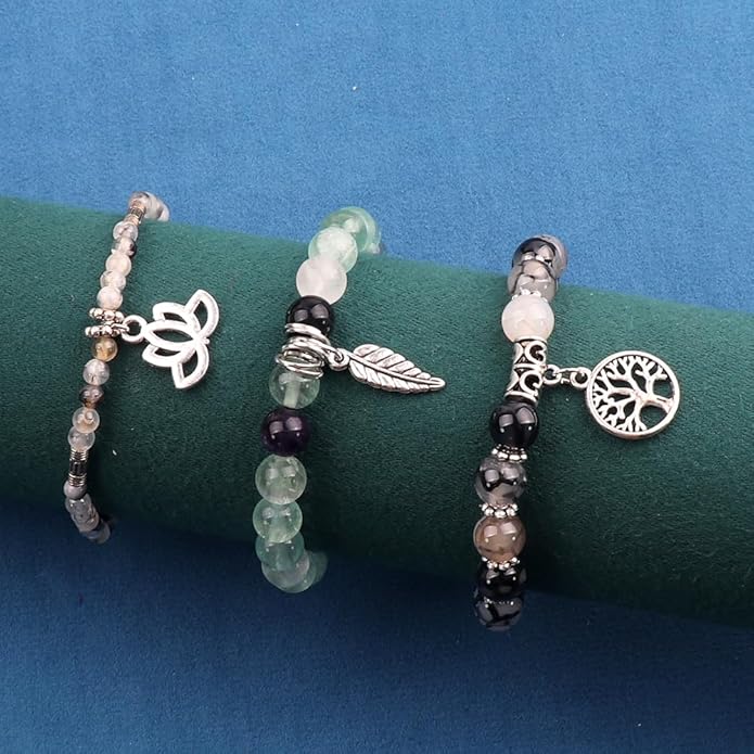 UEUC Tree of Life Yoga Healing Stone Bracelets,Multilayer Lotus Chakra Stone Reiki Bracelet Sets,Anxiety Crystal Natural Stone,for Women Stress Relief