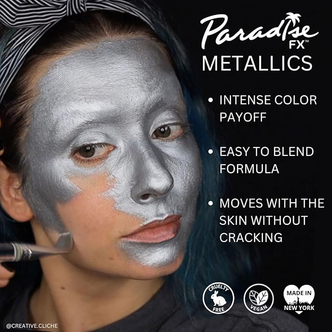 Mehron Paradise FX Metallics – Metallic Silver 0.25 oz | Pro Water-Activated Shimmer Paint for Raves, Costumes, SFX, Halloween, Stage, Screen, Theater & Cosplay