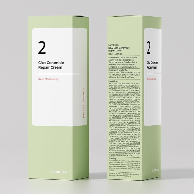 numbuzin No.2 Cream | Cica Ceramide Repair Cream | Ceramide, Centella Asiatica | Hydrating, Calming, Strengthen Skin Barrier, Deep Repair, Recovery | All Skin Types | 2.02 fl. oz.