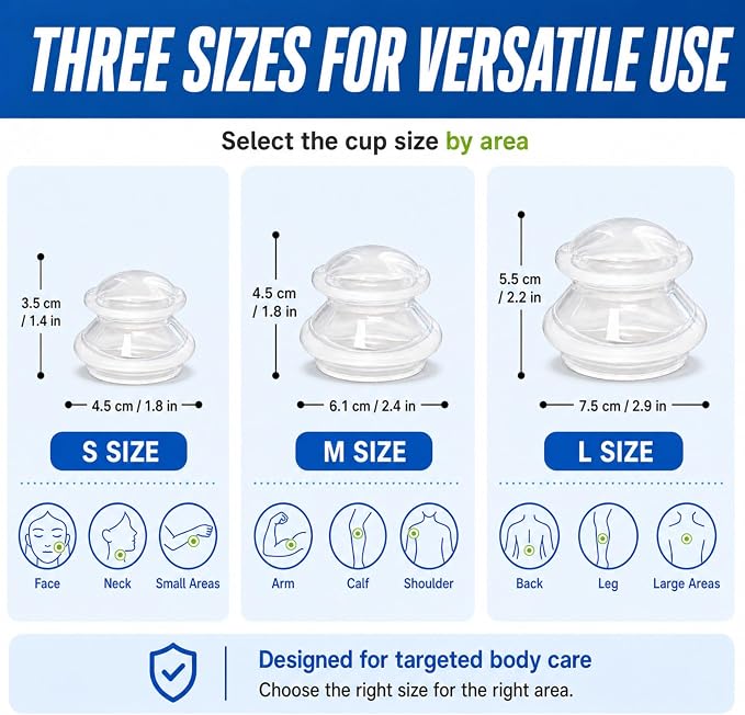 ELERA Cupping Kit for Massage Therapy – Silicone Cupping Therapy Set with 3 Massage Cups (S/M/L), Ideal for Cellulite, Relaxation & Daily Self-Care