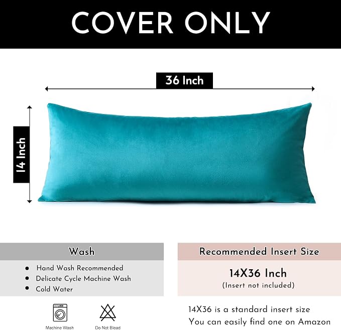 Artscope Luxury Velvet Lumbar Pillow Cover Super Soft Decorative Rectangle Pillowcases Soft Solid Cushion Cases for Couch Sofa Bedroom Car Decor 14x36 Inch Teal