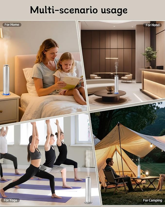 JEKAL Waterless Scent Diffuser Starter Kit with 5 Oils - Smart APP Cold Air Scent Machine, Up to 2000 Sq Ft for Homes Offices Hotels Spas - Quiet Essential Oil Diffuser 8H Battery 3-Color Light,Sliver