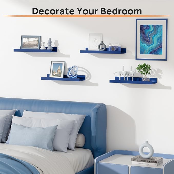 upsimples Floating Shelves for Wall Decor Storage, Navy Blue, 6Pcs, 15.7'' | Wall Mounted Wood Shelves for Living Room, Bedroom, Bathroom, Kitchen, Office, Laundry Room Display and Organize