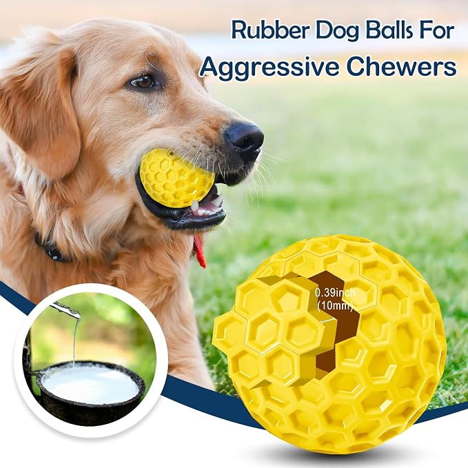 2 Pack Indestructible Squeaky Dog Balls for Aggressive Chewers, Interactive Dog Toys for Teething, Relieving Anxiety. Chew Toy for Large, Medium Breeds, Outdoor Rubber Balls.