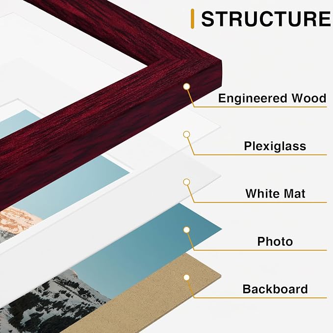 Vittanly 15 Pack Picture Frames Collage Wall Decor, Wall/Tabletop Display | Cherry Red, Multi-Size Gallery Wall Frame Set: 3pcs 8x10, 6pcs 5x7, 6pcs 4x6. Picture Frame Set for Family