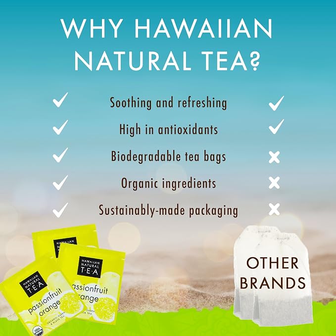 Hawaiian Natural Tea Passion Fruit Orange Flavored Organic Tea - Tropical Fruit Green Tea Blend with Black Tea - Perfect Daily Cup & Gift for Tea Lovers - 120 Tea Bags