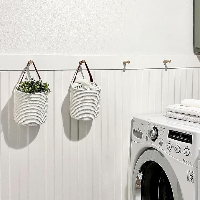 Goodpick 2 Pack Cotton Rope Wall Hanging Baskets for Home Decor | Boho Woven Hanging Plant Basket Decor, Decorative Basket for Home, Size 7.87×7×11.7 Inches for Wall Flower & Home Storage