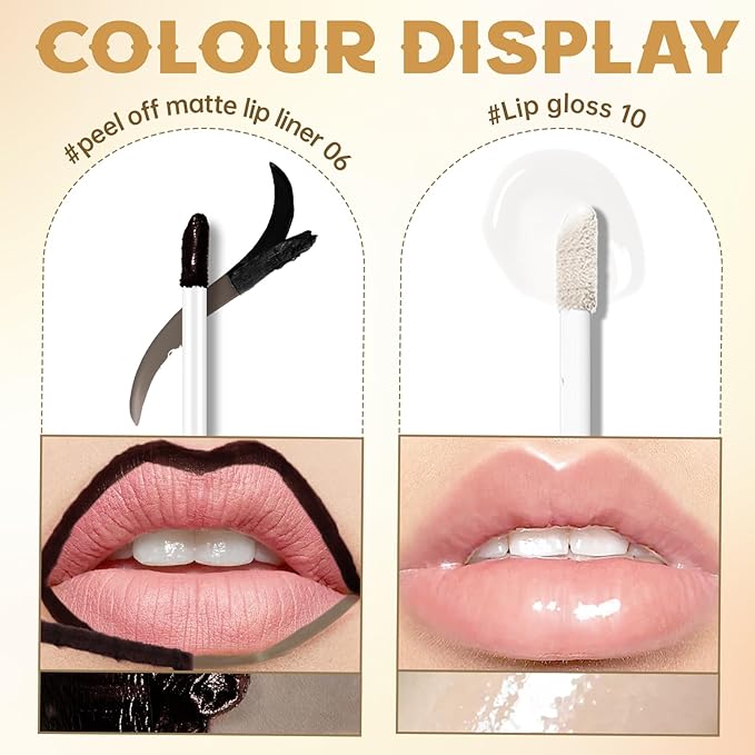 Peel Off Lip Liner Stain Tattoo, Long Lasting Waterproof Lip Stain Peel off, Tattoo Cool Toned Grey Lip Liner and Lip Gloss Combo, Non-Stick Cup Nourishing Lip Gloss Set Lipstick Makeup
