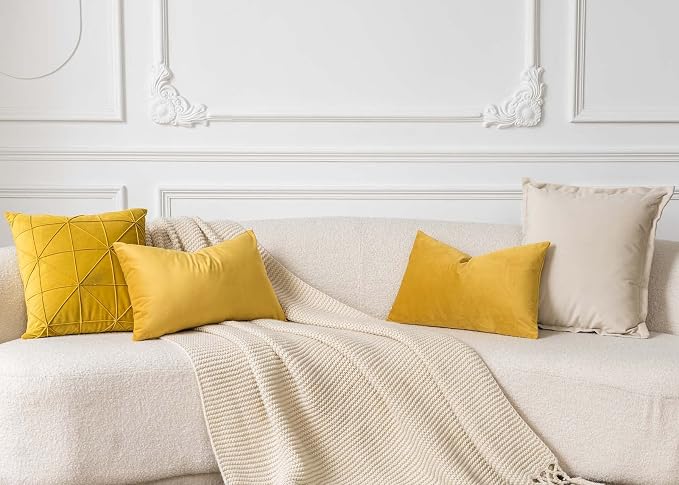 20x20 Throw Pillow Covers Set of 2 Decorative Velvet Cushion Covers,Gold | Soft Pillow Cases with Invisible Zipper for Modern Couch Sofa Bed Living Room Bedroom Home Decor