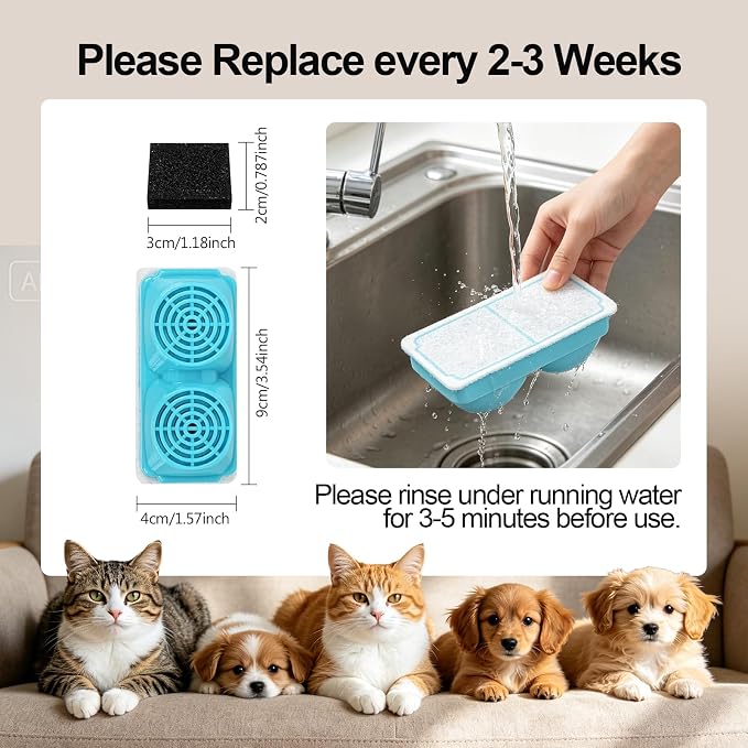 WEPIOU 12 Pack Cat Water Fountain Filters for 95oz/2.8L Glass pet Fountain | 6 Filters&6 Sponges,Multi-Stage Replacement Filters, Package Amount for 2-3 Months