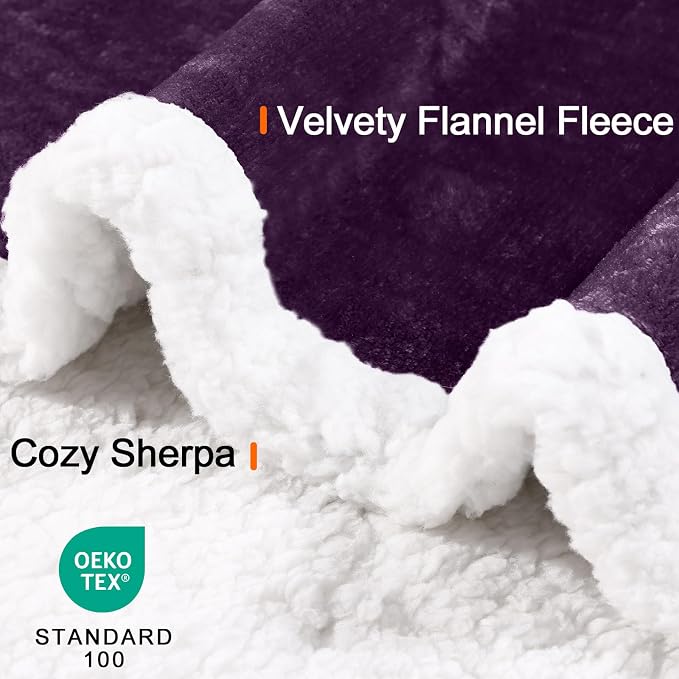 Smiry Waterproof Blanket Throw, Reversible Dog Blanket for Sofa Couch Bed | Soft Leakproof Sherpa Fleece, Washable Furniture Couch Protector for Large Dogs Cats, 50"x60", Dark Purple/White