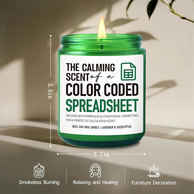 Funny Gifts for Accountant Men Women Candle, The Calming Scent of A Color Coded Spreadsheet, Humor Excel spreadsheet Candles Gift for Coworkers CPA Boss Data Analyst Marketing Specialist-18