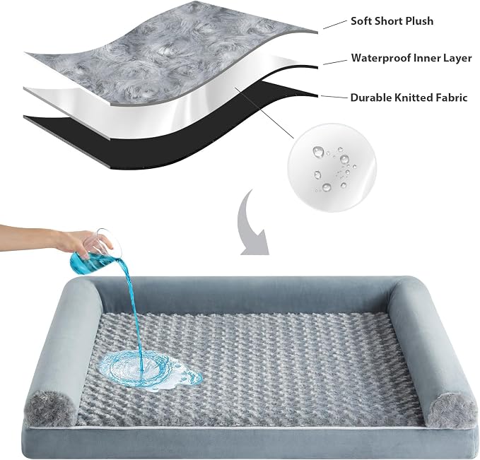 BFPETHOME Orthopedic Washable Dog Beds Large Sized Senior Dog for Comfy Sleeping with Removable Cover, Waterproof Big Soft Pet Couch Bed for Dogs Relax (Pack of 2)