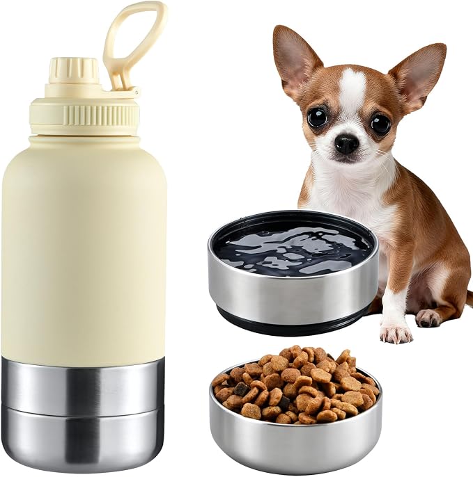 Cibaabo Insulated Dog Water Bottle 32oz Keep Water Cool with 2 Bowls
