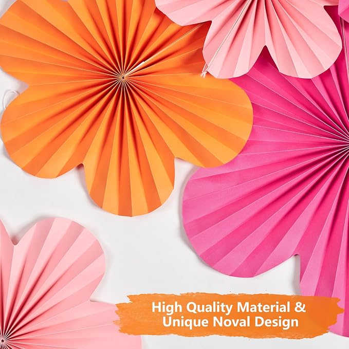 SUNBEAUTY 9 Pcs Hot Pink and Orange Paper Flowers Decorations for Wall, Spring Summer Vibrant Decorations for Wall Rock Party Girl Groovy Birthday Baby Shower Wedding Bachelorette Room Hanging Decor
