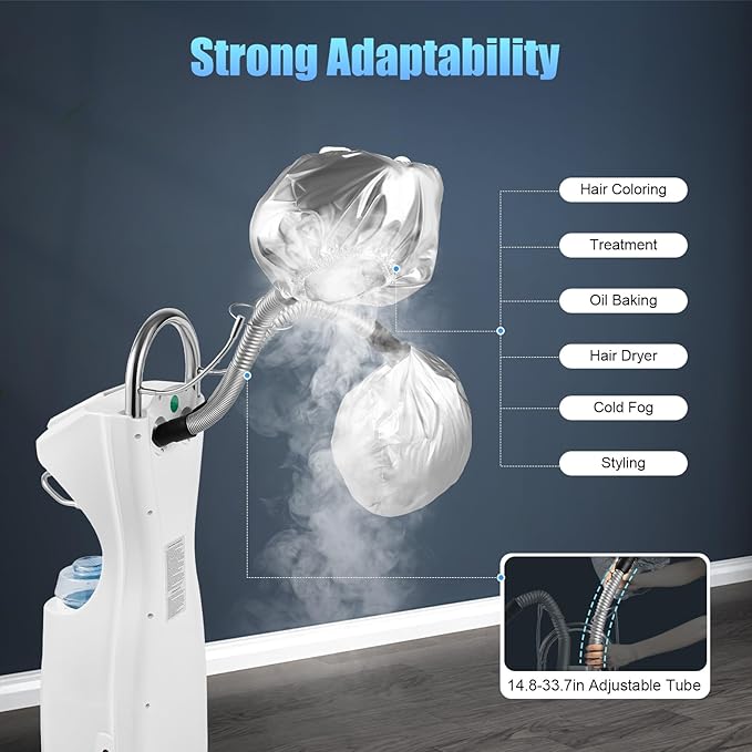 Professional Stand Hair Steamer, 7 in 1 Hair Color Processor, 650W Professional Hair Treatment Machine, Freestanding Stand SPA Machine with Rolling Base