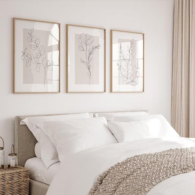 Neutral Botanical Prints Wall Art Flower Minimalist Canvas Wall Decor Vintage Line Wall Art Floral Plant Painting Pictures Beige Boho Artwork Farmhouse Poster for Bedroom 12x16 Inch Unframed Set of 3