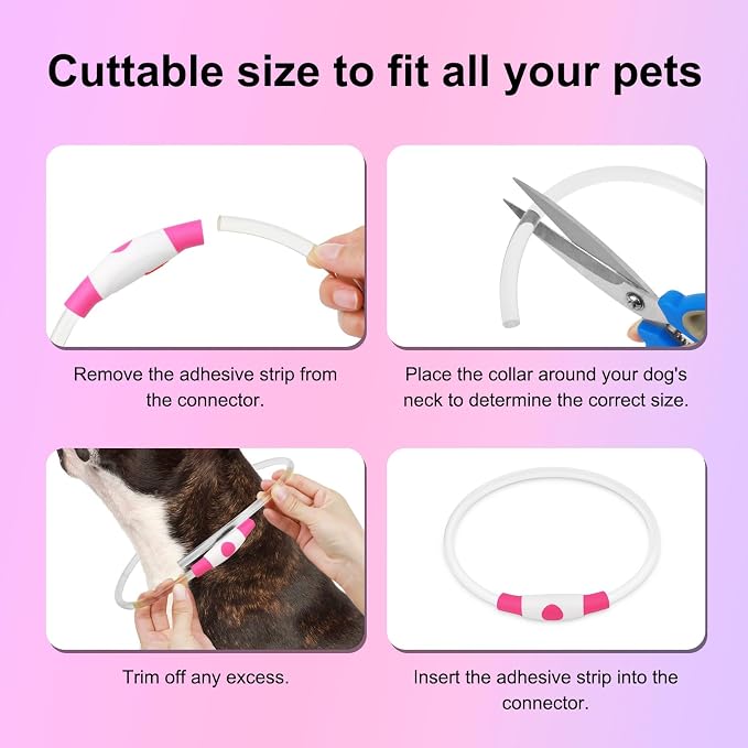 Light Up Dog Collar - Waterproof LED Pet Collar Rechargeable, TPU Cuttable Glow in the Dark Dog Lights for Night Walking (Pink)