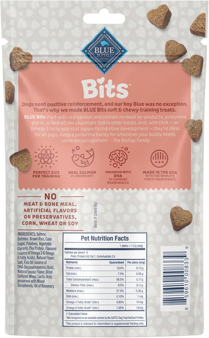 Blue Buffalo Bits Soft Dog Treats for Training, Made with Natural Ingredients & Enhanced with DHA, Salmon Recipe, 4-oz Bag (Pack of 6)