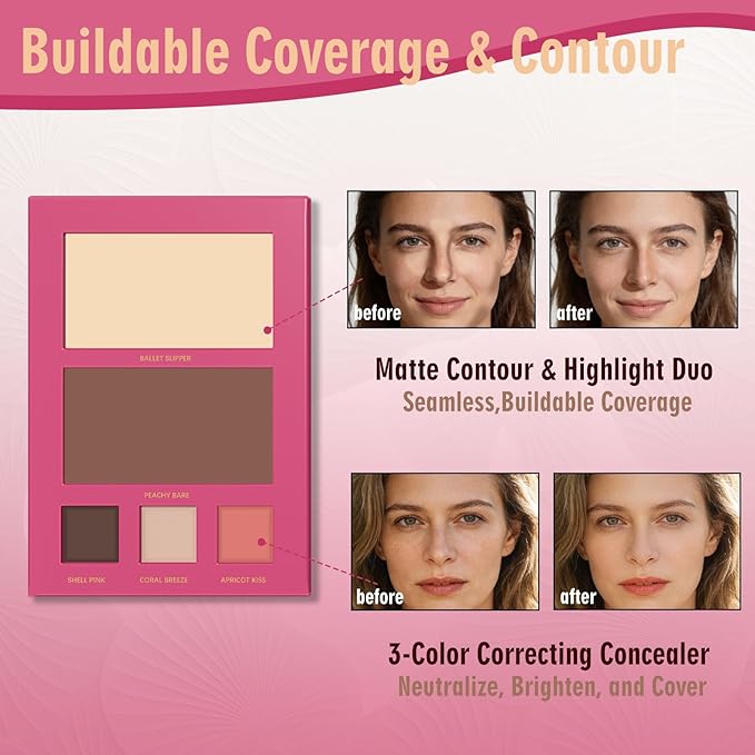 All in One Makeup Palette - Foldable Travel Make Up Kit Set includes Highly Pigmented Eyeshadow, Buildable Contour, Color Correction Concealer, Shine Highlighter, Blush, Lip for Face Paint