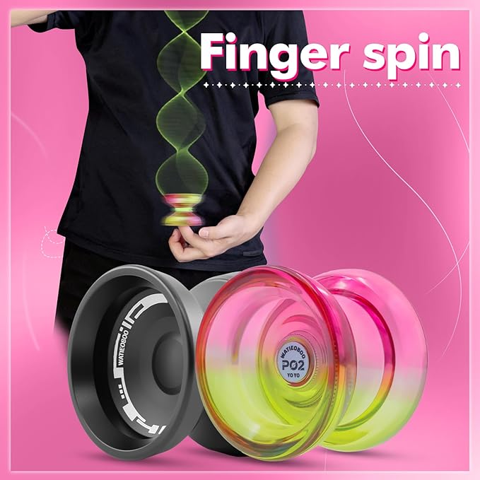 WATIEOBOO 2-Piece Yo-Yo Set - P02 Beginner PC YoYo + W21 Pro Metal yoyo Responsive and Non-Responsive Dual Mode Yo Yo Top Finger Spin, Yoyo Tricks, yoyo for Beginners and Professional Adults