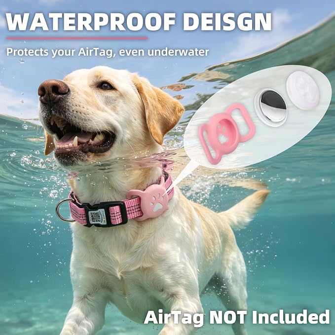 PUPTECK Airtag Dog Collar, Reflective with QR Code Buckle, Waterproof AirTag Holder Outdoor Tracking Pet Collars, Adjustable Soft Padded Durable for Small Medium Large Dogs Walking Training, Pink L