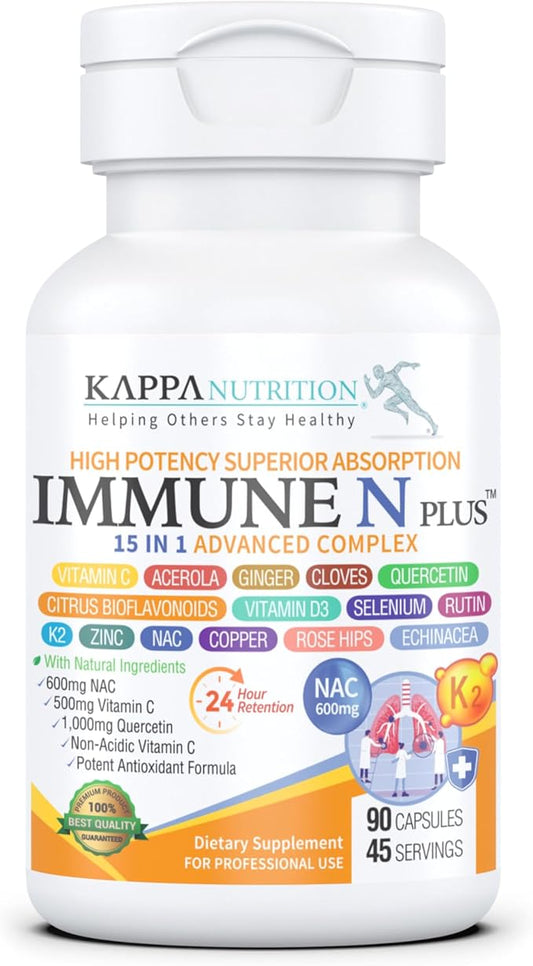 (90 Capsules), NAC 600mg, Quercetin 1,000mg, Vitamin C 500mg, Zinc 50mg, Vitamin D3 5,000iu, Selenium, Copper, Acerola, Ginger, Rutin, Citrus Bioflavonoids, Rose Hips, Echinacea, Immune N Plus 15 in 1