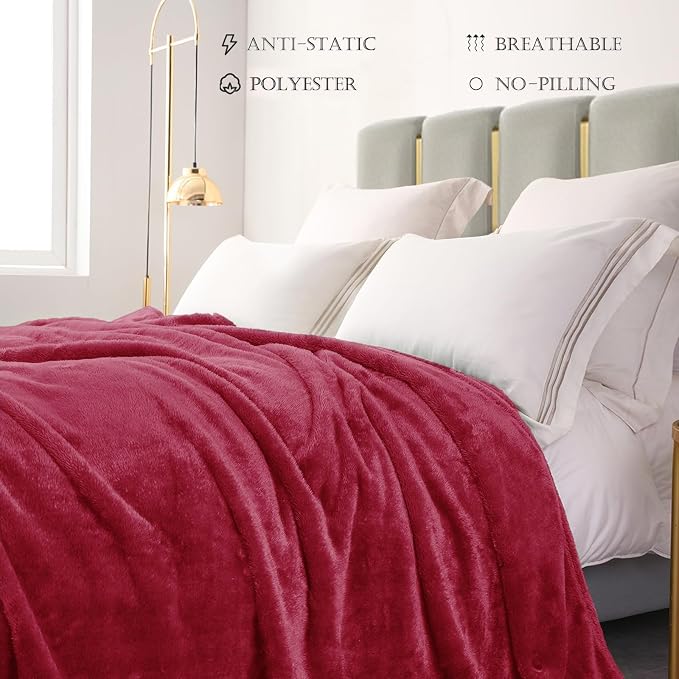 Exclusivo Mezcla Fuzzy Plush Fleece Bed Blanket Queen Size, Deep Red | 90x90 Inches, Super Soft and Cozy Bed Blanket, Fluffy Decorative Bedding for Livingroom, Bedroom, All Season