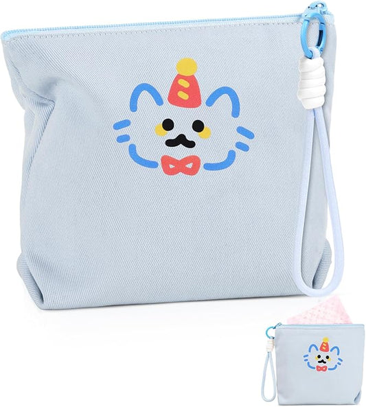 Canvas Period Pouch Soft First Period Kit Bag Small Discreet Menstrual Cup Pad Pouch Cute Sanitary Napkin Storage Bag Tampon Holder Multi-purpose Feminine Bag Blue