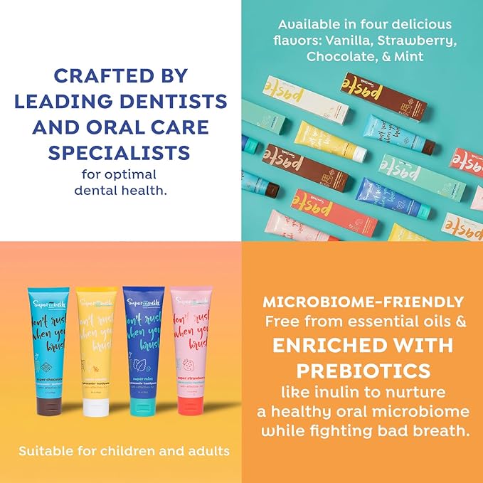 SuperMouth Nano Hydroxyapatite Toothpaste – Non-Fluoride, Remineralizing, Eases Sensitivity, Whitens – Dentist Developed, Safe Clean Ingredients, Microbiome-Friendly, Adults & Kids, 4 Amazing Flavors