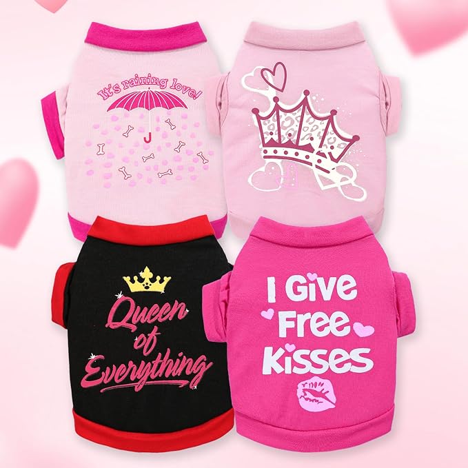 4 Pieces Girl Dog Clothes Spring Summer Dog Shirts Cute Soft Breathable Pet T-Shirt Puppy Clothes for Small Medium Dog Girl and Cat (Medium)