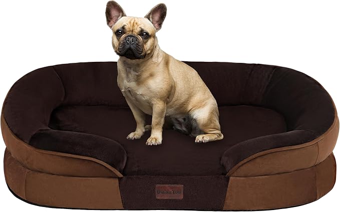 Dwanton Orthopedic Waterproof Medium Dog Bed Sofa, Gel Memory Foam, 28" | Egg-Crate Foam Dog Sofa, Washable Pet Bed with Four Sided Bolster Cushion, Removable Cover & Non-Slip Bottom, Brown