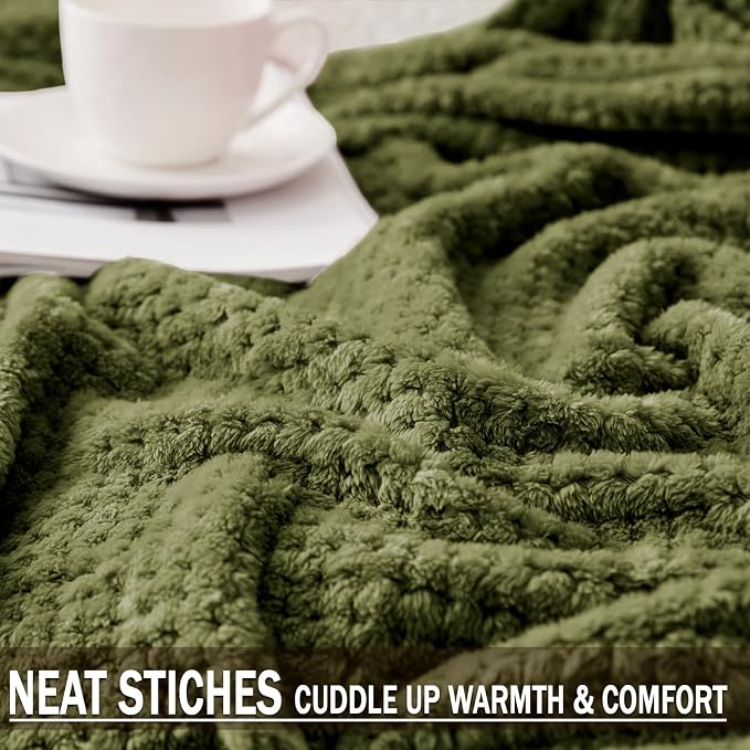 Exclusivo Mezcla Large Waffle Fleece Throw Blanket for Couch, Olive | Lightweight Soft Blanket for Sofa, Bed, Living Room, Plush Fluffy Throw for Home Decor, Travel, All Season, 50x70 Inches