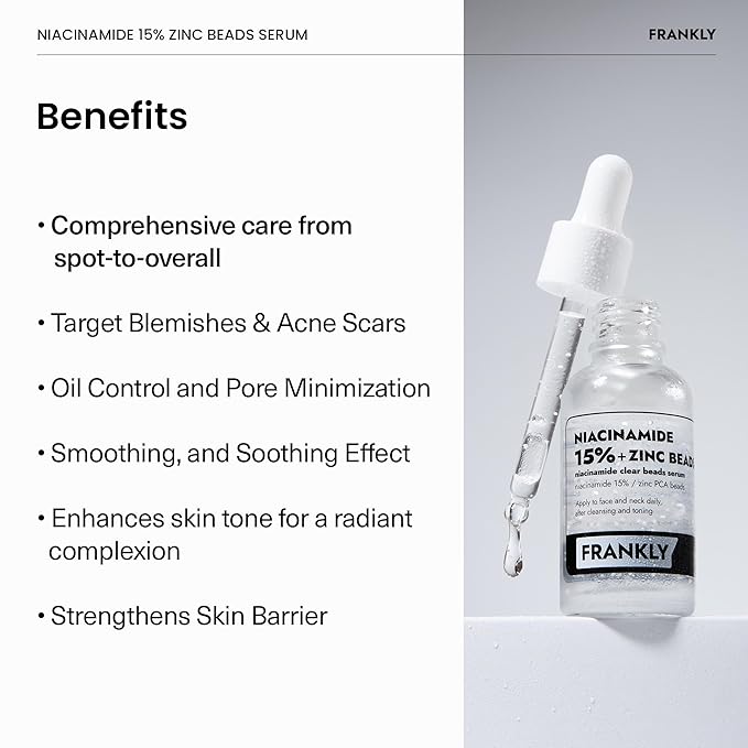 FRANKLY Niacinamide 15% + Zinc Bead Serum Jumbo | High-Dose Yet Gentle Skin Repair | Acne, Pore & Redness Control | Bead-to-Skin Delivery System for Fresh Niacinamide | Korean Skincare | 2.02 fl.oz