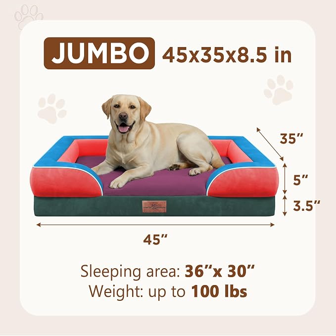 Comfort Expression Orthopedic Dog Bed for Extra Large Dogs with Bolster | Waterproof Dog Couch Bed with Washable Cover & Non-Slip Bottom, Supportive Egg Crate Foam XL Pet Bed, 45x35 Inch