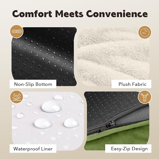 XXL Orthopedic Waterproof Dog Bed with Bolster for Extra Large Dogs | Pillow Support for Neck Relief, Egg Crate Foam, Waterproof Liner, Anti-Slip Bottom, Removable Bolster Cover, 45 x 35 Inch