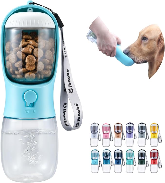 Cibaabo Dog Water Bottle Portable with Food Container & Filter for Travel | Feeding & Hydration | Travel Water Bowl | Portable Pet Dispenser | Dog Gifts | Puppy Essentials | for Hiking Camping Beach
