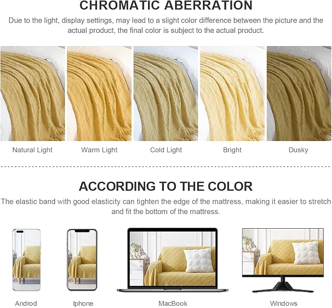 BOURINA Mustard Throw Blanket 50x90 Inch Boho Knit Soft Throw Sofa Blanket | Knitted Throw Blanket 50x90 Inches, Soft Lightweight Boho Weave Throw Decorative Couch Blanket for Living Room Bed Runner
