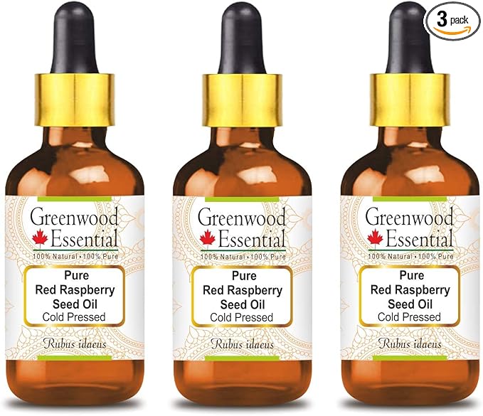 Greenwood Essential Pure Red Raspberry Seed Oil (Rubus idaeus) with Glass Dropper Cold Pressed (Pack Of Three) 100ml X 3 (10 oz)