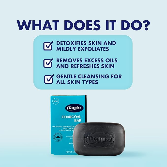 Dermisa Detoxifying Charcoal Bar Soap with Activated Charcoal, Coconut Oil and Shea Butter - Deep Pore Cleansing and Acne Treatment Soap for All Skin Types, 3.0 oz